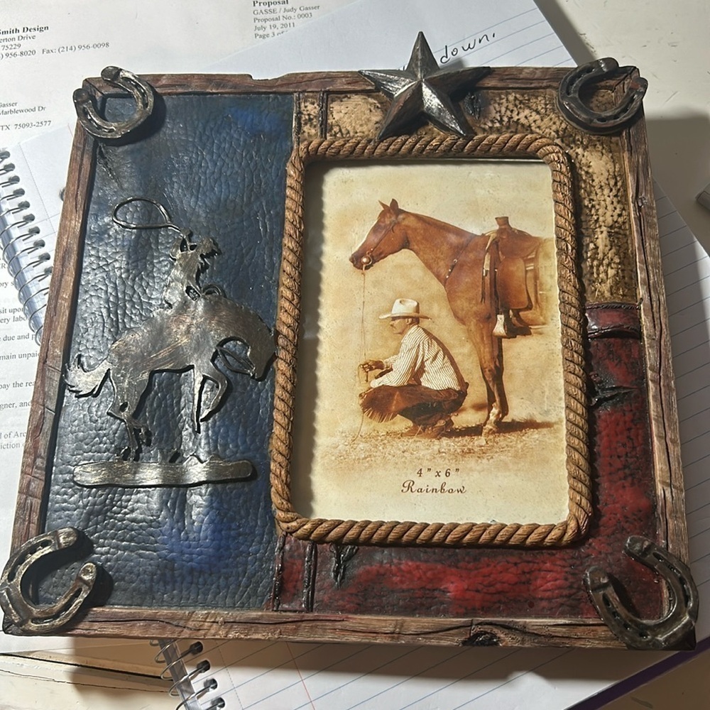 NWT Western Horse Horse Shoes Texas Star Picture Frame 3D 4X 6